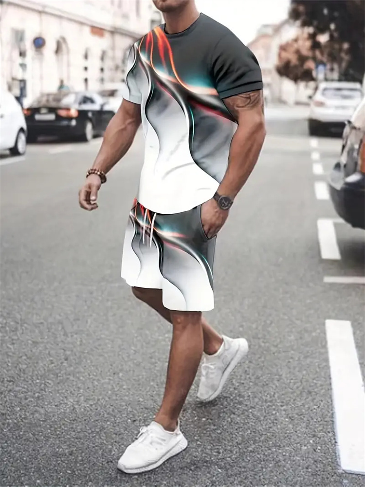 Summer Clothing Styles Men - Conjunto de T-shirt com Textura Gradiente