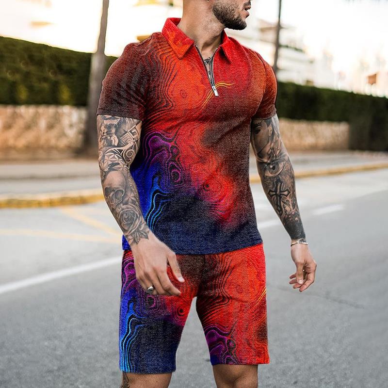 Summer Clothing Styles Men - Conjunto de Camisa Polo com Zíper