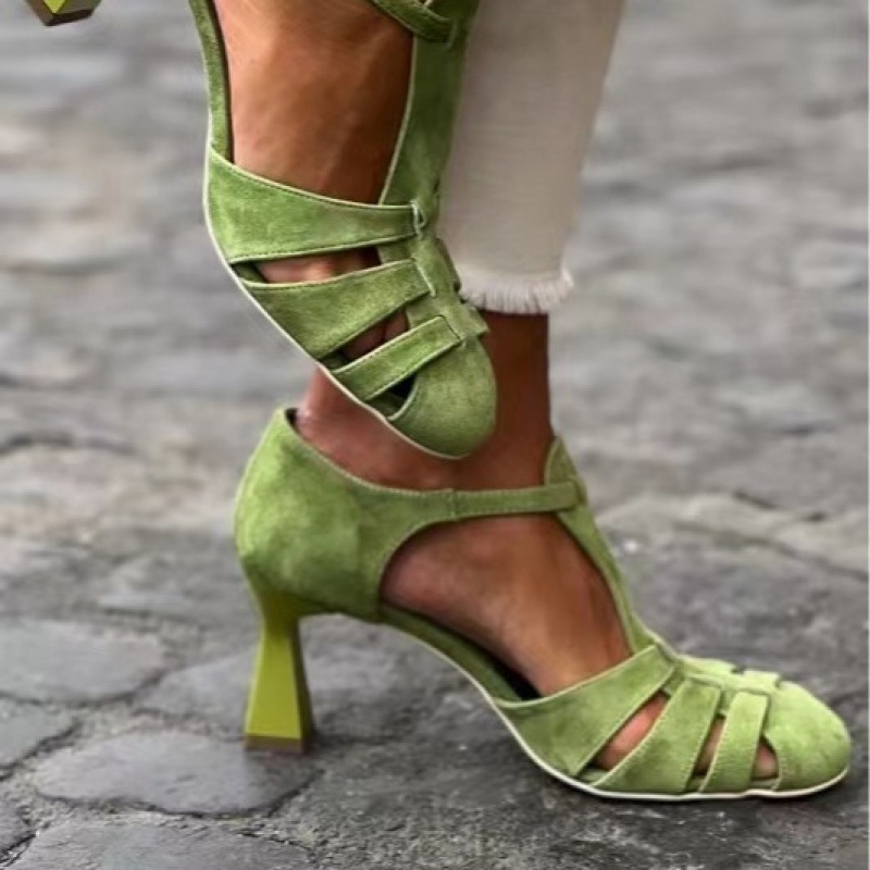 Summer Clothing For Petite Women - Sandálias Femininas Verdes de Camurça com