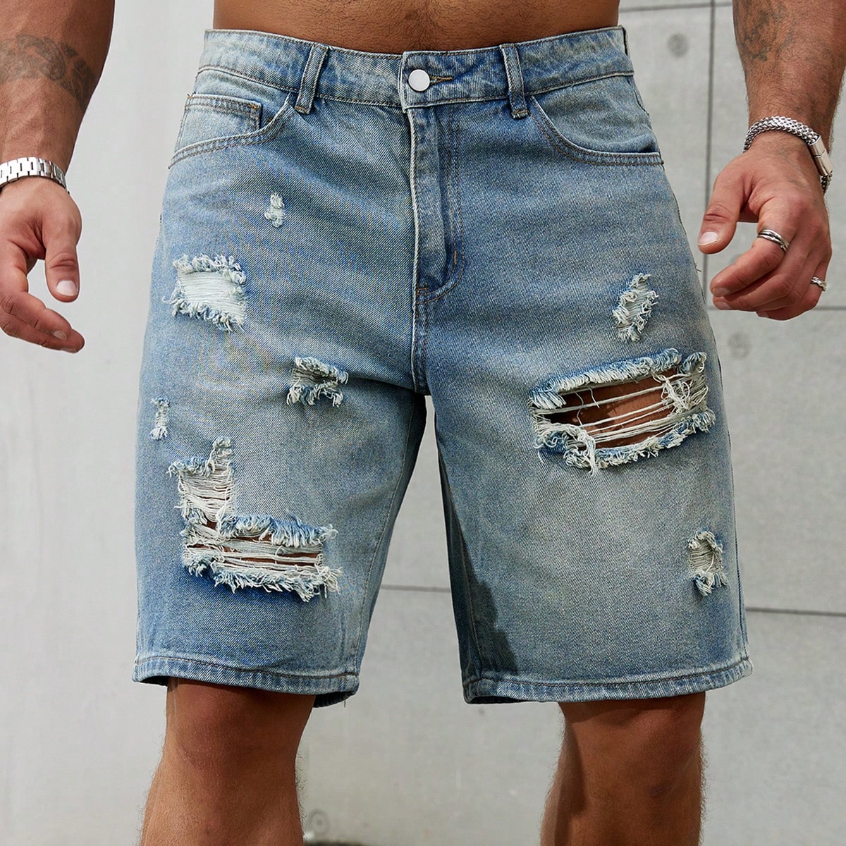 Summer Clothing Brands - Jeans curto de algodão rasgado masculino,