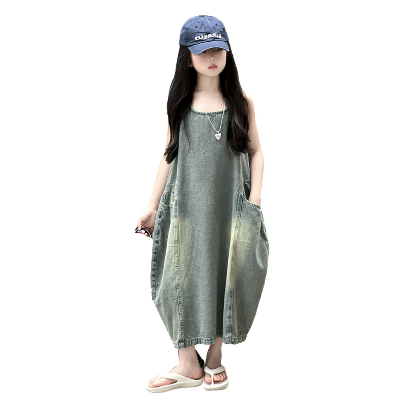 Summer Clothing Girls - Vintage azul crianças meninas de alta