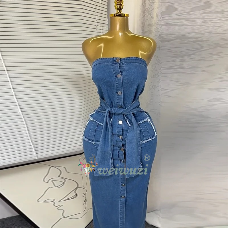 Summer Clothing Y2K - Vestido Jeans Feminino Retrô Tomara que