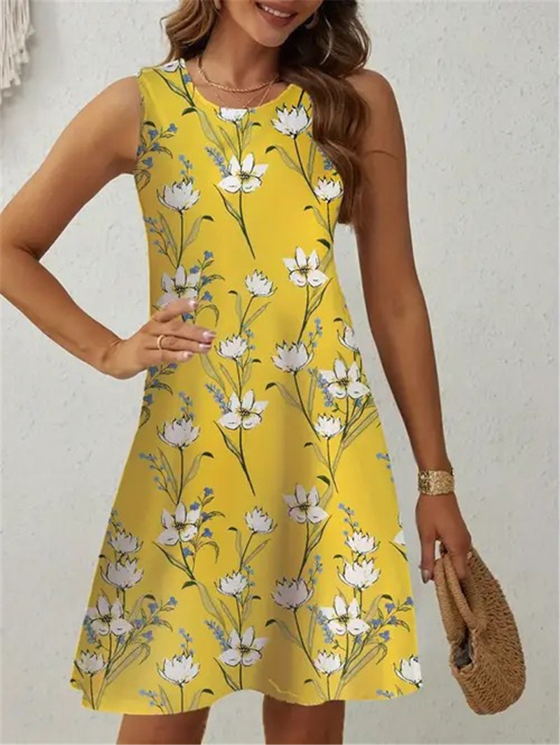 Soft Summer Yellow Clothing - Vestido Floral Amarelo Casual para Mulheres,