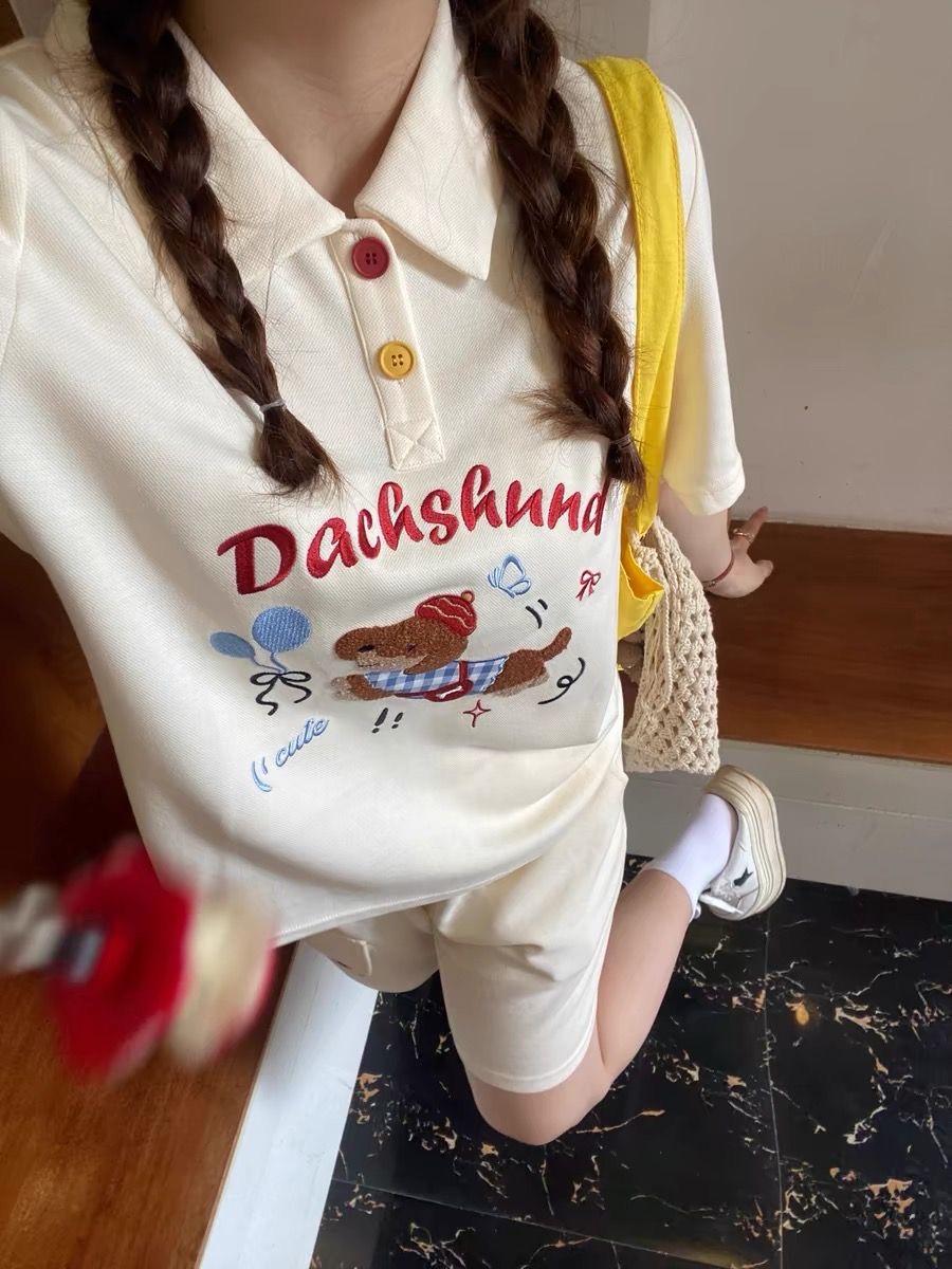 Summer Clothing In Japan - Kawaii bordado cão japão estilo camisa