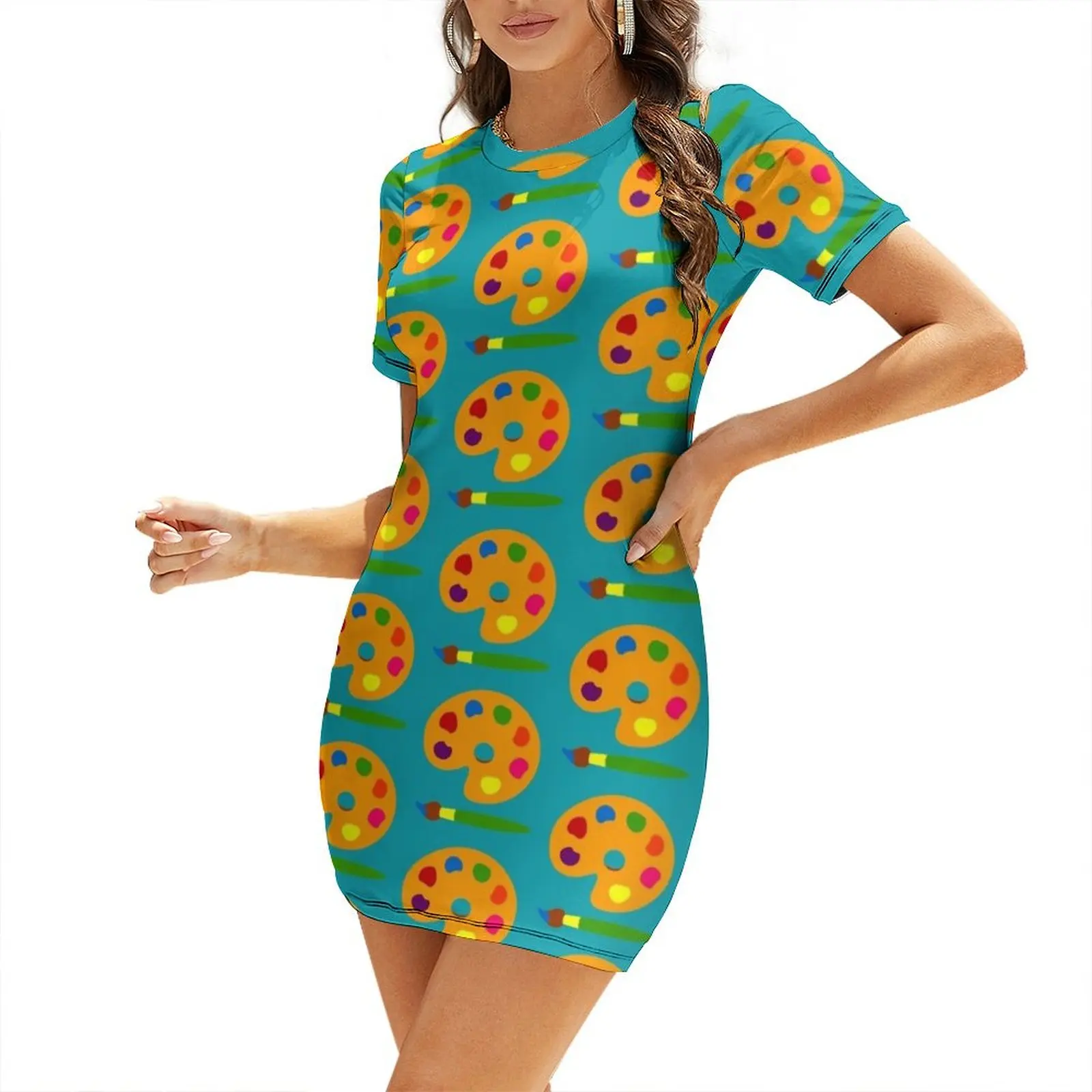 Summer Clothing Palette - Vestido de Manga Curta com Estampa
