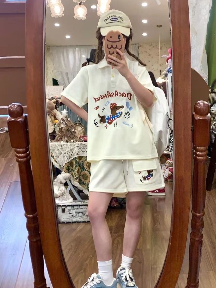 Kawaii bordado cão japão estil - Summer Clothing In Japan avaliação e preço