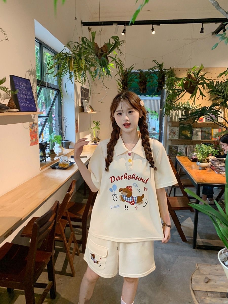 Kawaii bordado cão japão estil - Summer Clothing In Japan avaliação e preço
